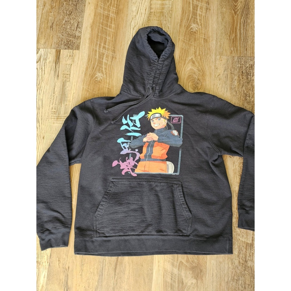 Naruto Shippuden Hoodie Mens Large Black Graphic Pullover Anime Naruto Uzumaki